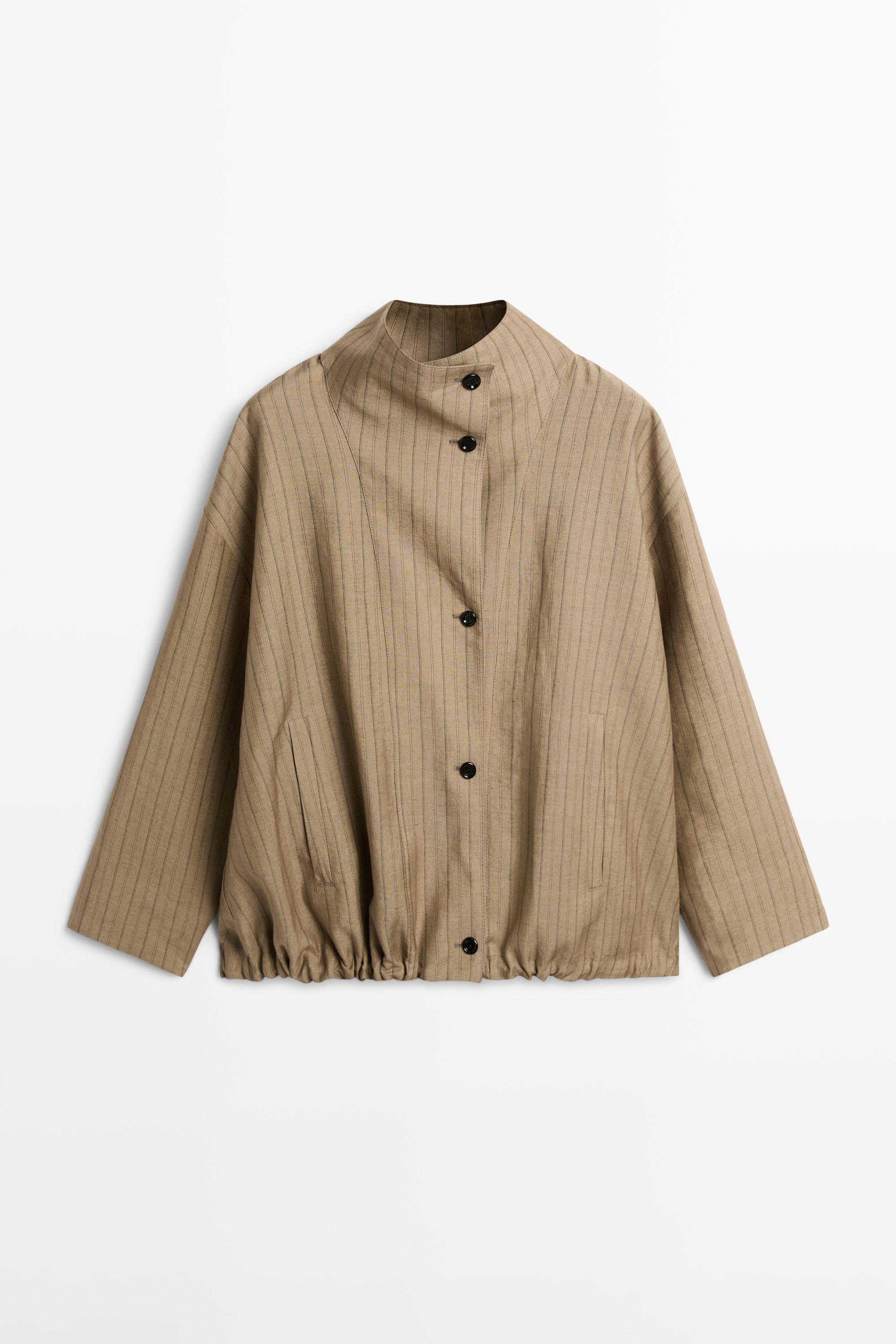 Veste bomber à rayures en mélange de lin